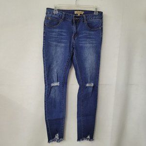 Nina‎ Rossi Jean Womens 7 Blue Stretch Mid Rise Busted Knee Raw Hem Skinny Ankle
